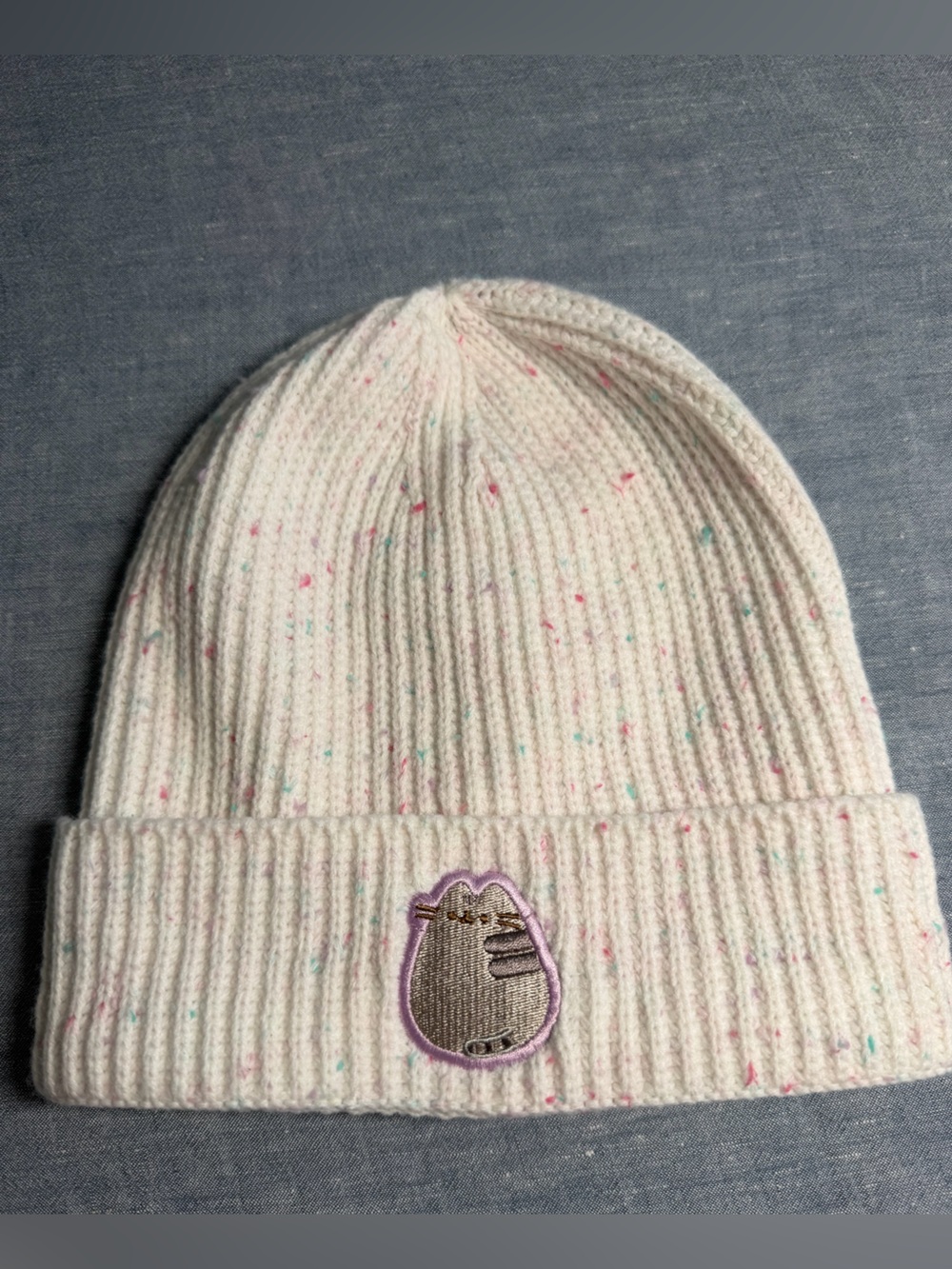 Pusheen Cream Speckled Knit Beanie with Cute Patch